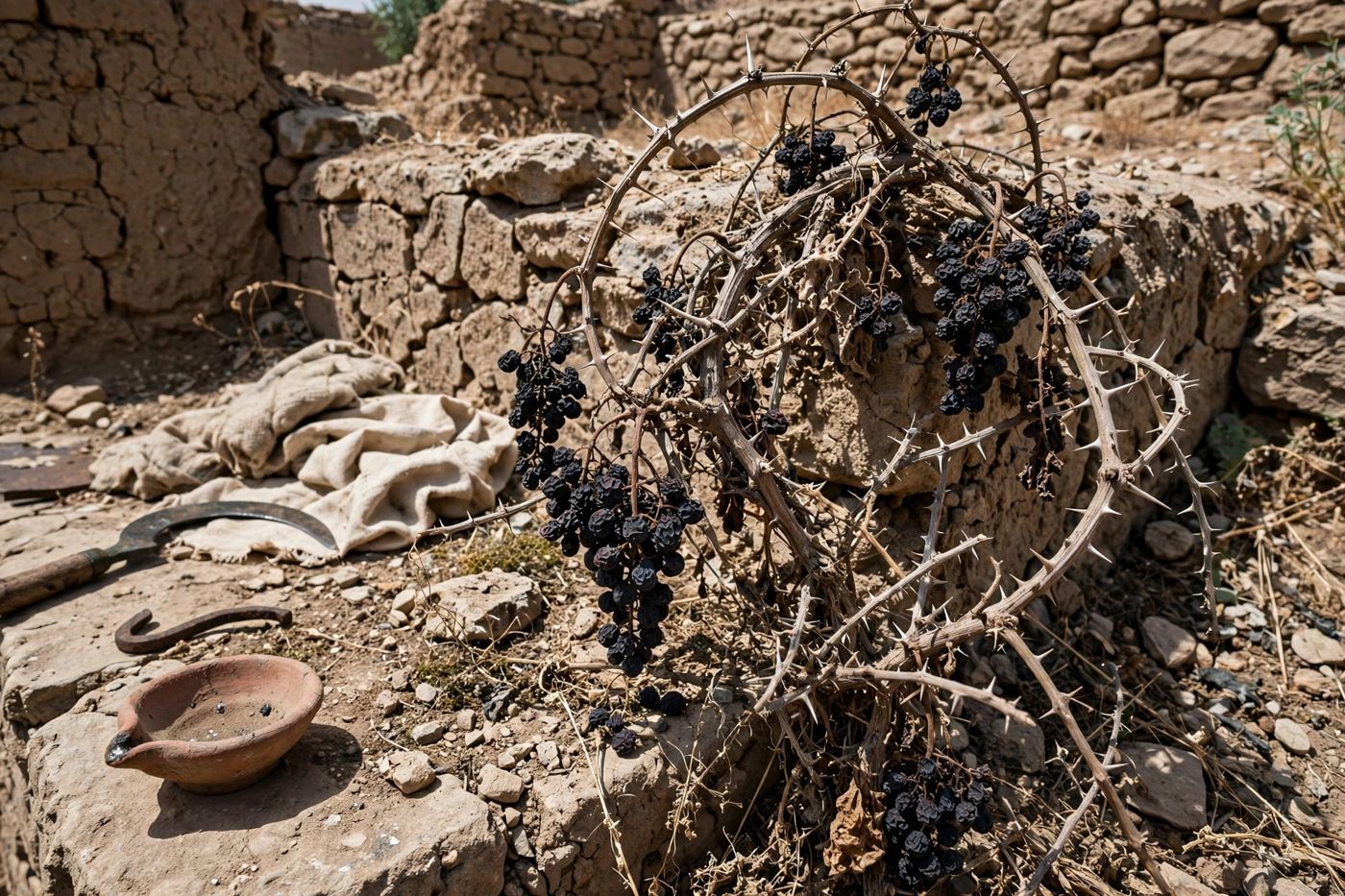 "Not no fruit — wrong fruit. Wild grapes where the choicest vine was planted. (Created image.)"