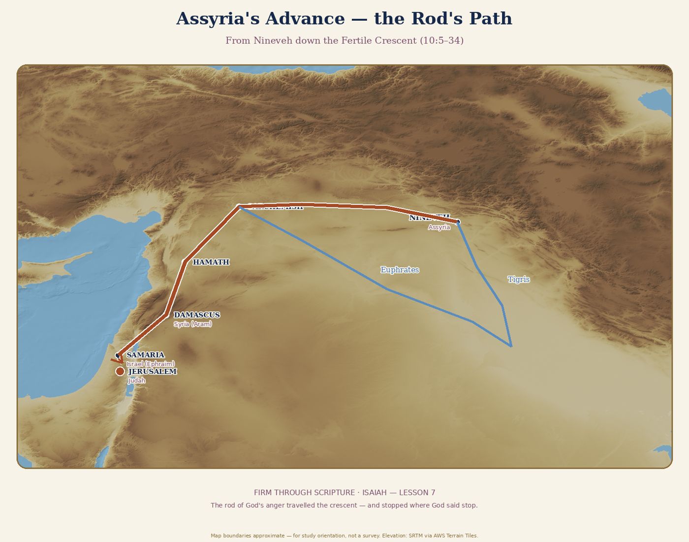 Assyria's Advance — the Rod's Path.