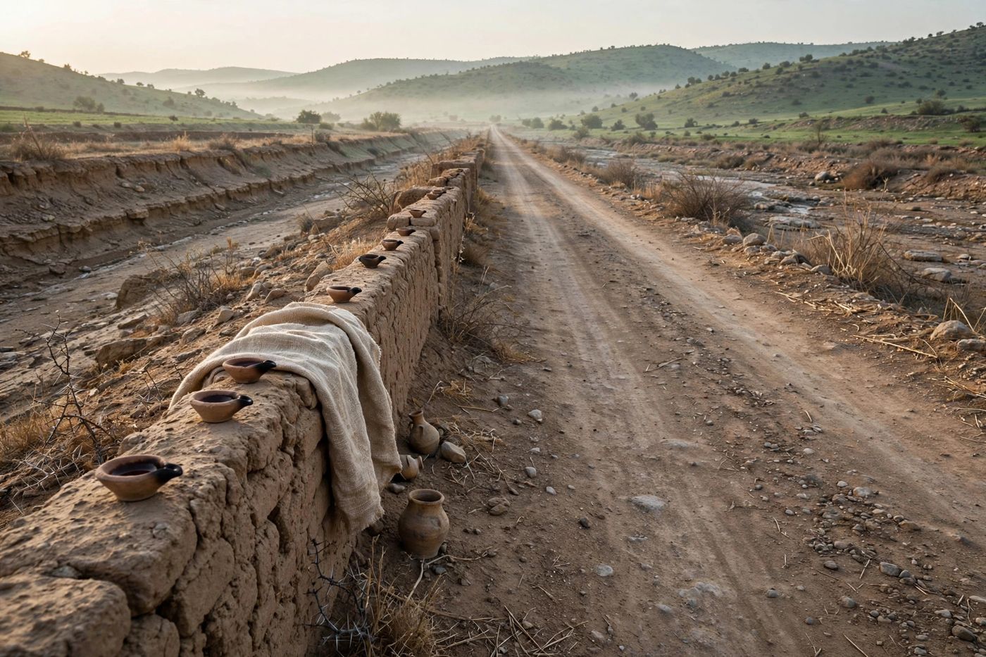 "An highway for the remnant — He builds the road; He dries the river; the scattered come home dryshod. (Created image.)"