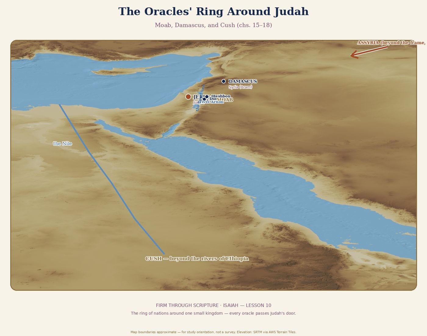 The Oracles' Ring Around Judah — Moab, Damascus, and Cush.