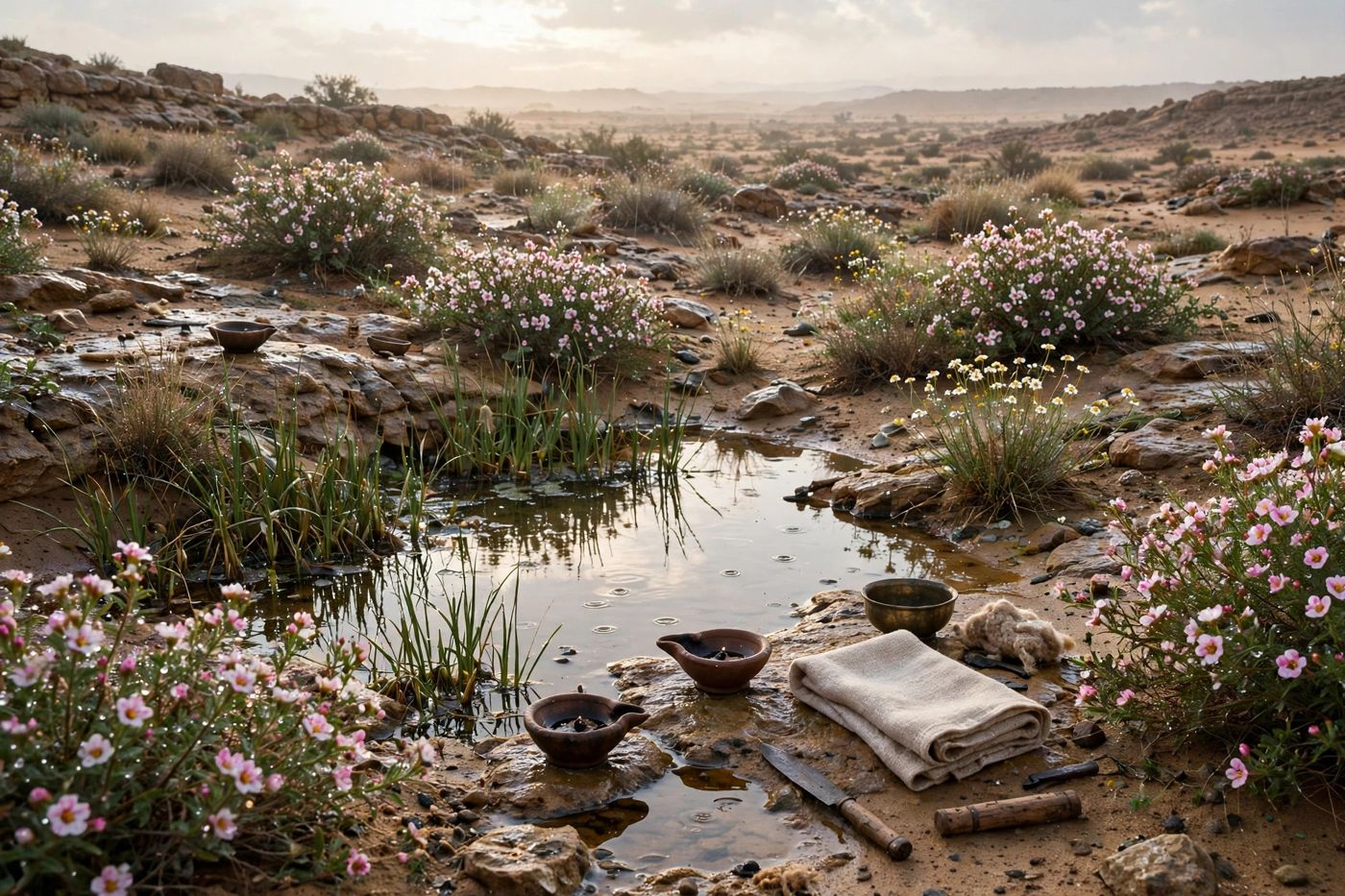 "The desert shall rejoice, and blossom as the rose — water and flowers in the waste places, the sentence answered in kind (Isaiah 35:1, 7).