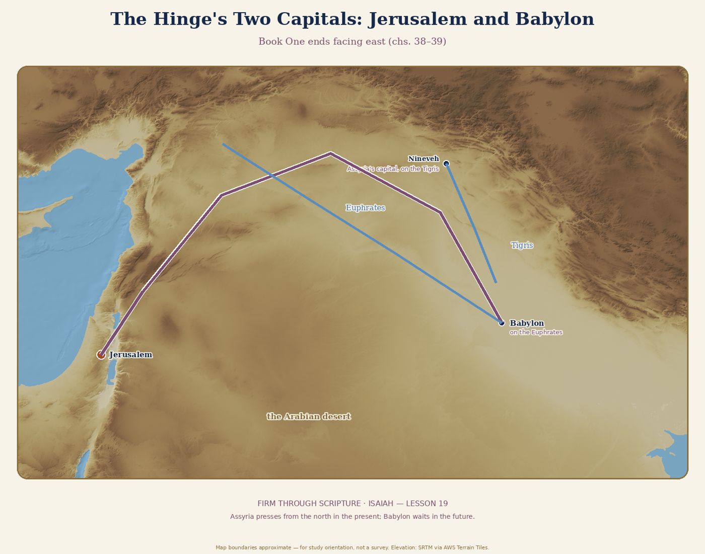 The Hinge's Two Capitals: Jerusalem and Babylon.