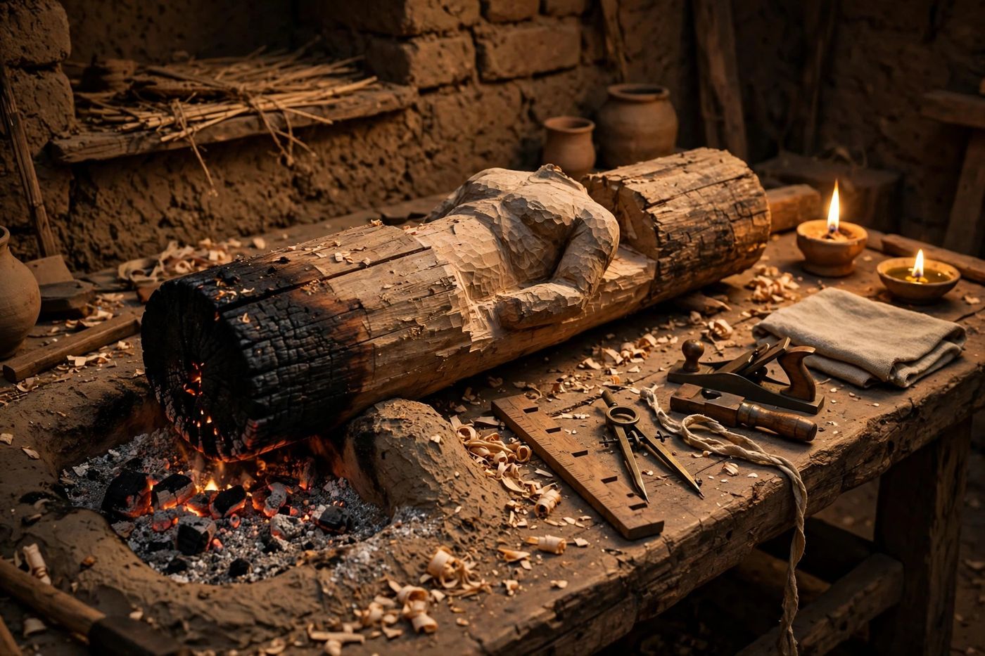 "One log, two destinies: he burned part of it, baked with part of it — 'and the residue thereof he maketh a god' (44:17). The satire needs n