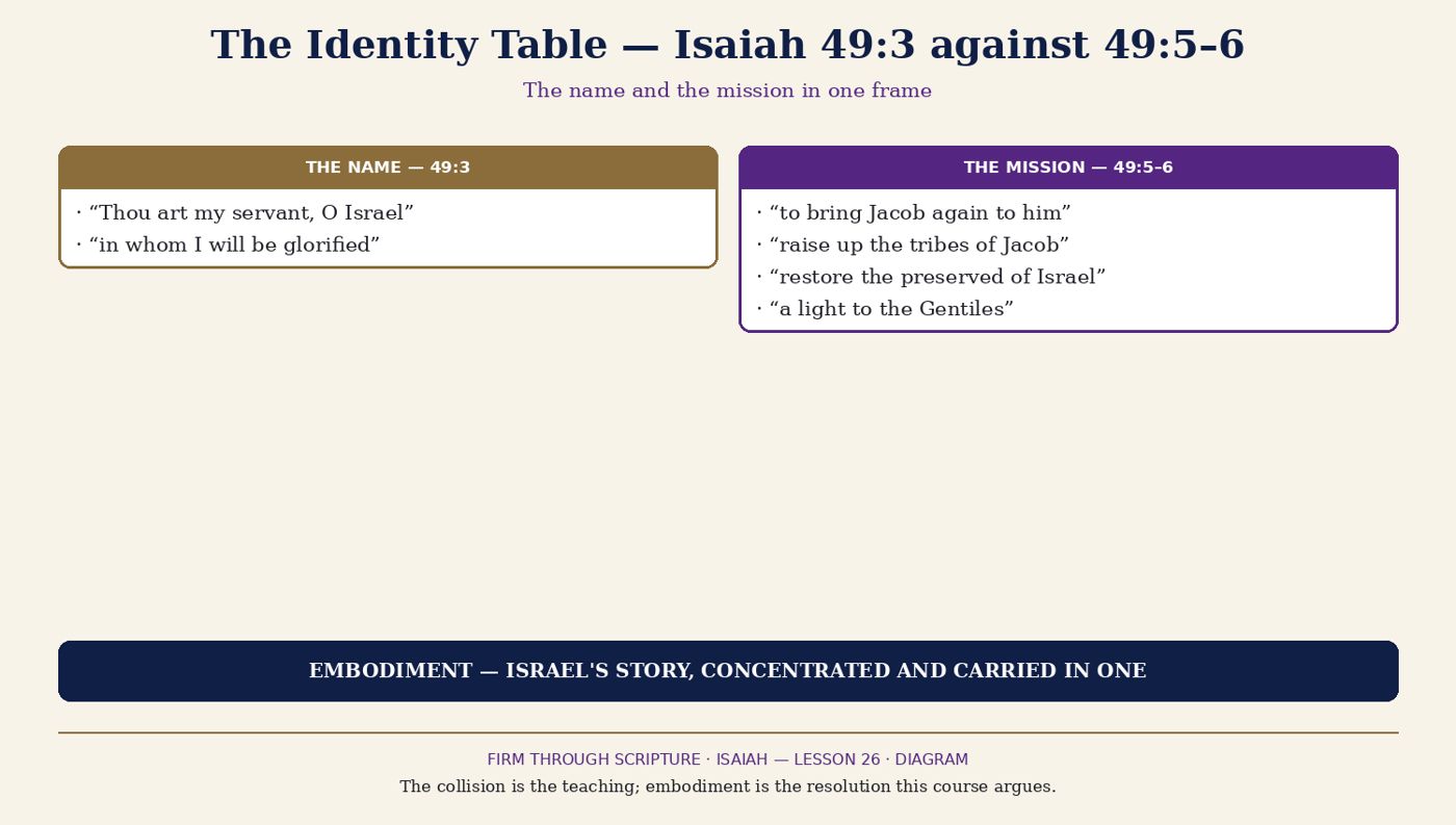 The Identity Table — Isaiah 49:3 against 49:5–6.