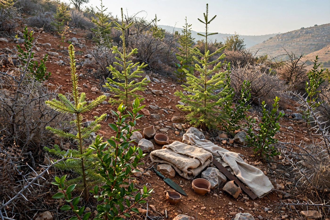 "Instead of the thorn shall come up the fir tree, and instead of the brier shall come up the myrtle tree (55:13) — the curse-flora of the ol