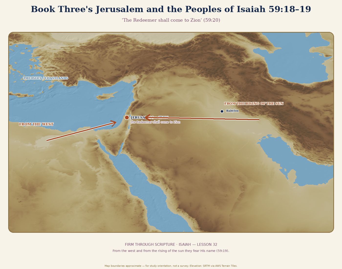 Book Three's Jerusalem and the Peoples of Isaiah 59:18–19.