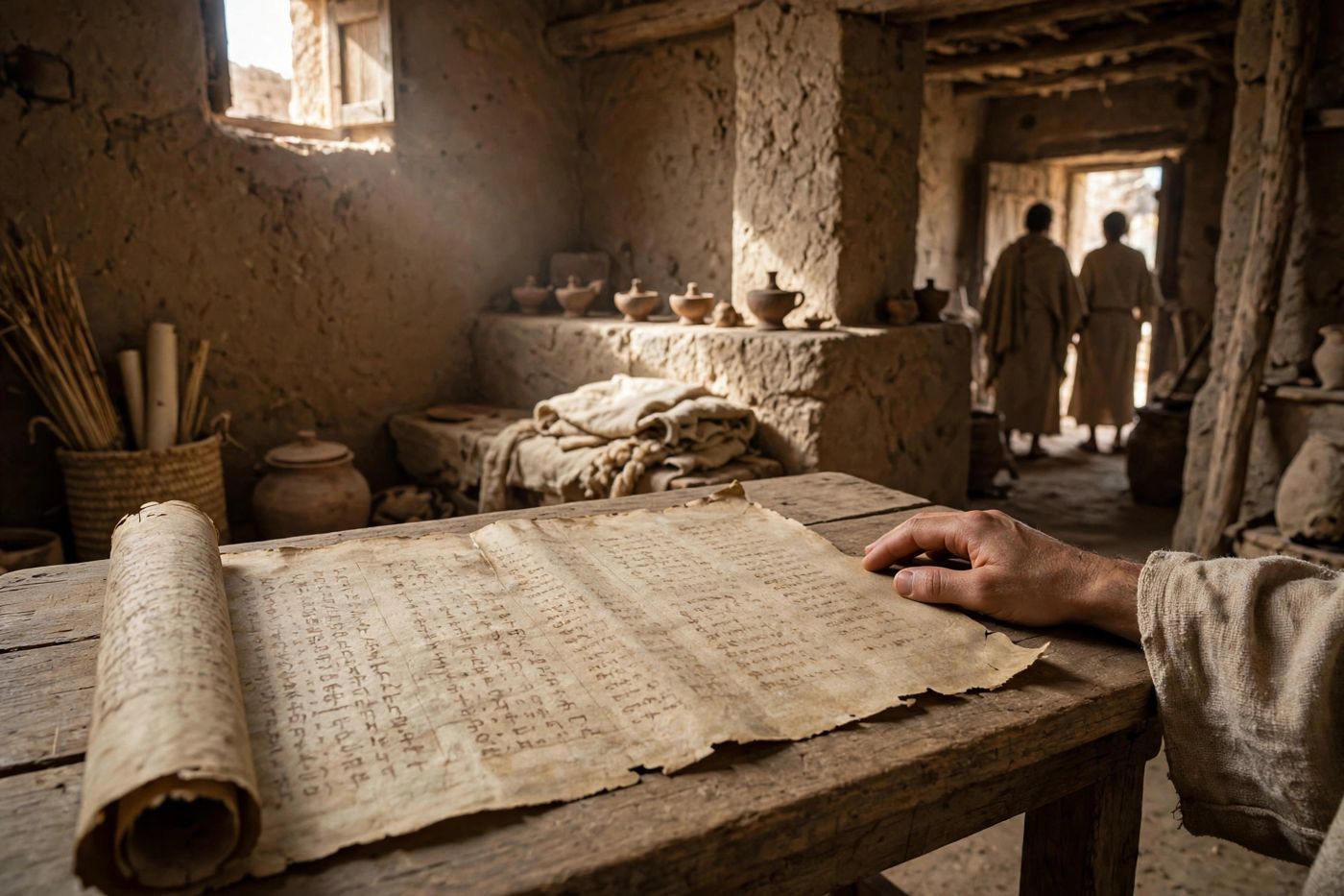 "The book of the prophet Esaias, opened at Isaiah 61 — and read aloud, by the Anointed Himself, in Nazareth (Luke 4). (Created image.)"
