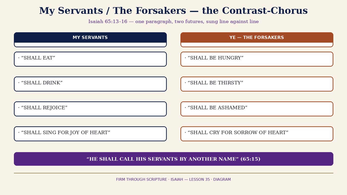 My Servants / The Forsakers — the Contrast-Chorus (65:13–16).