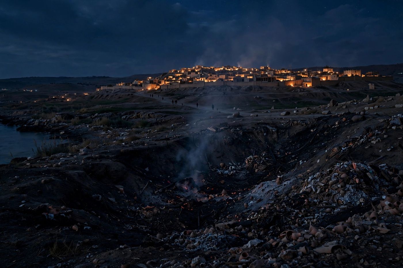 "One frame, both of the book's last sights: the city of lights at worship (66:23), and outside it the fire that is not quenched (66:24). (Cr